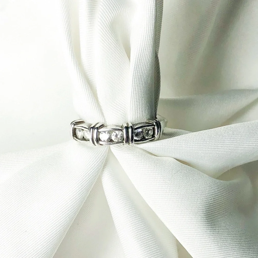 Vintage diamonique six stone sterling silver ring